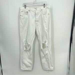 Agolde 90’s Mid Rise Distressed Straight Jeans in white Sz 32 knee holes